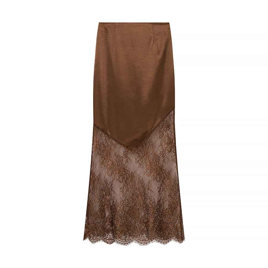 Lace Stitching Midi Skirt