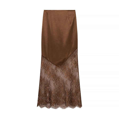 Lace Stitching Midi Skirt