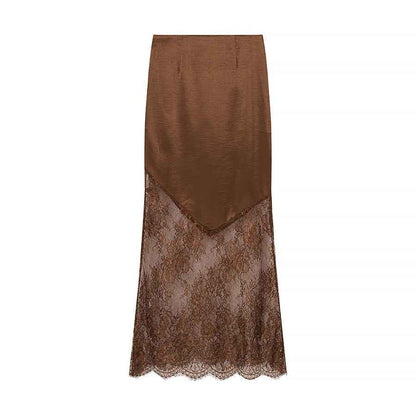 Lace Stitching Midi Skirt