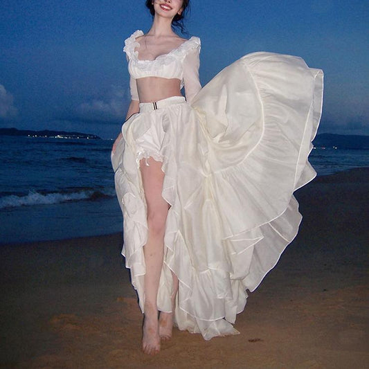 Set Tiga Keping Skirt Asimetri Tidak Sekata