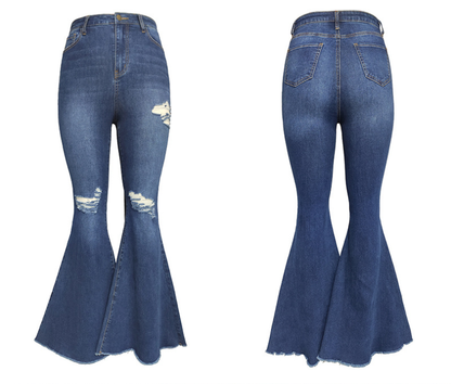 MUNSIEUR High Waist Stretch Flared Denim Jeans