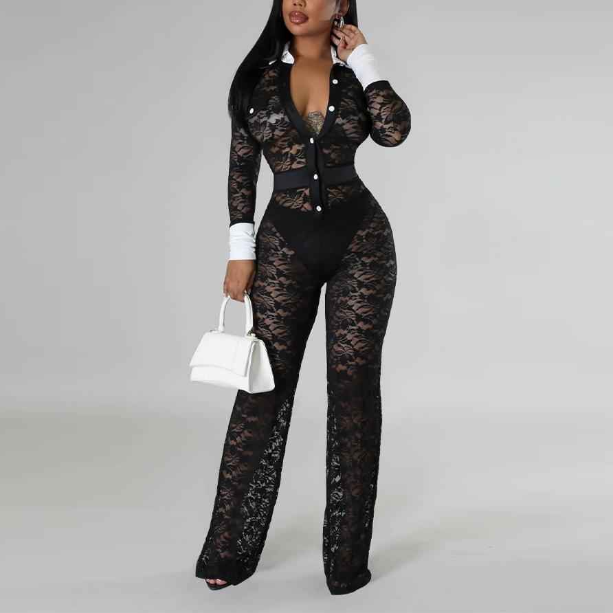 Lace Contrast Color Stitching Jumpsuit