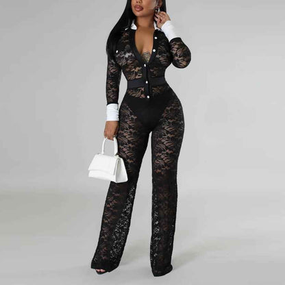 Lace Contrast Color Stitching Jumpsuit