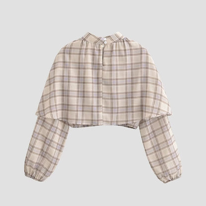 Plaid Blouse Stand Collar