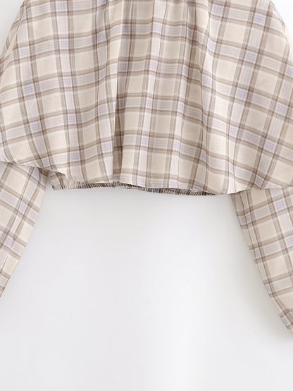 Plaid Blouse Stand Collar