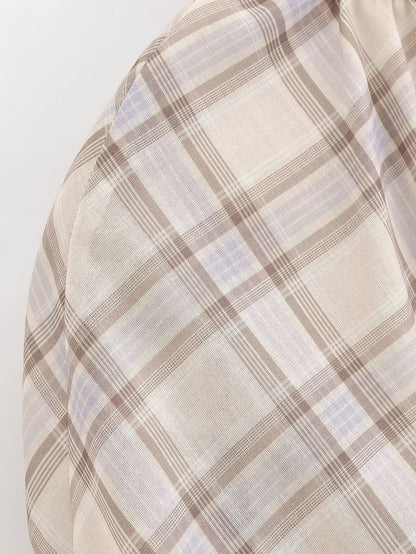 Plaid Blouse Stand Collar