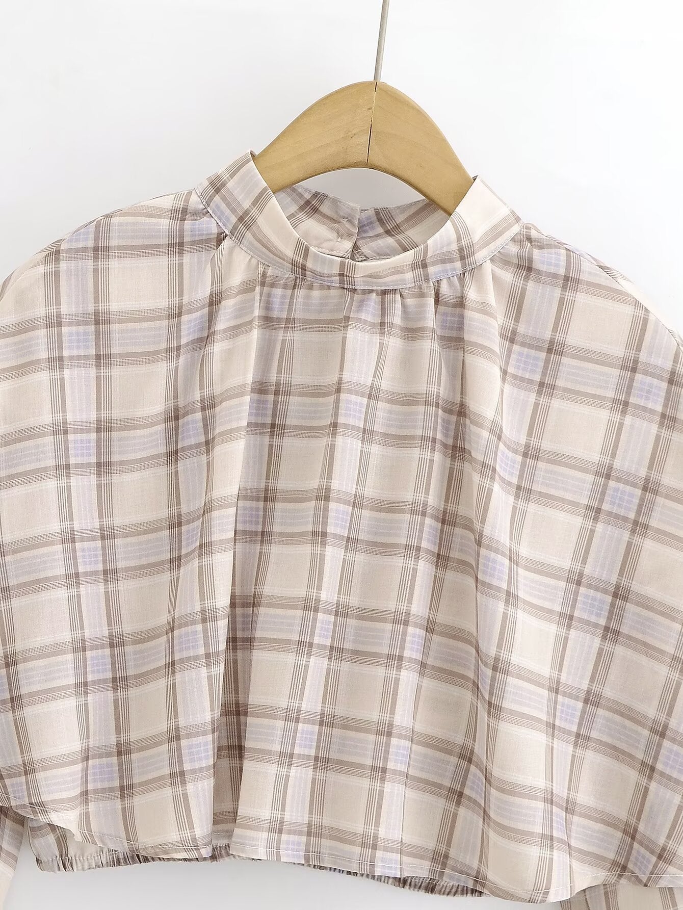 Plaid Blouse Stand Collar