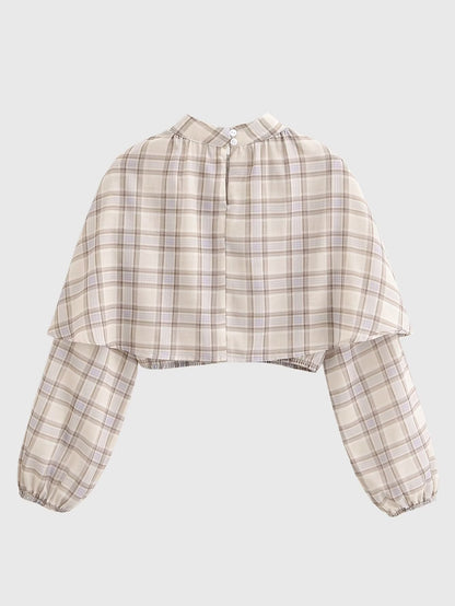 Plaid Blouse Stand Collar