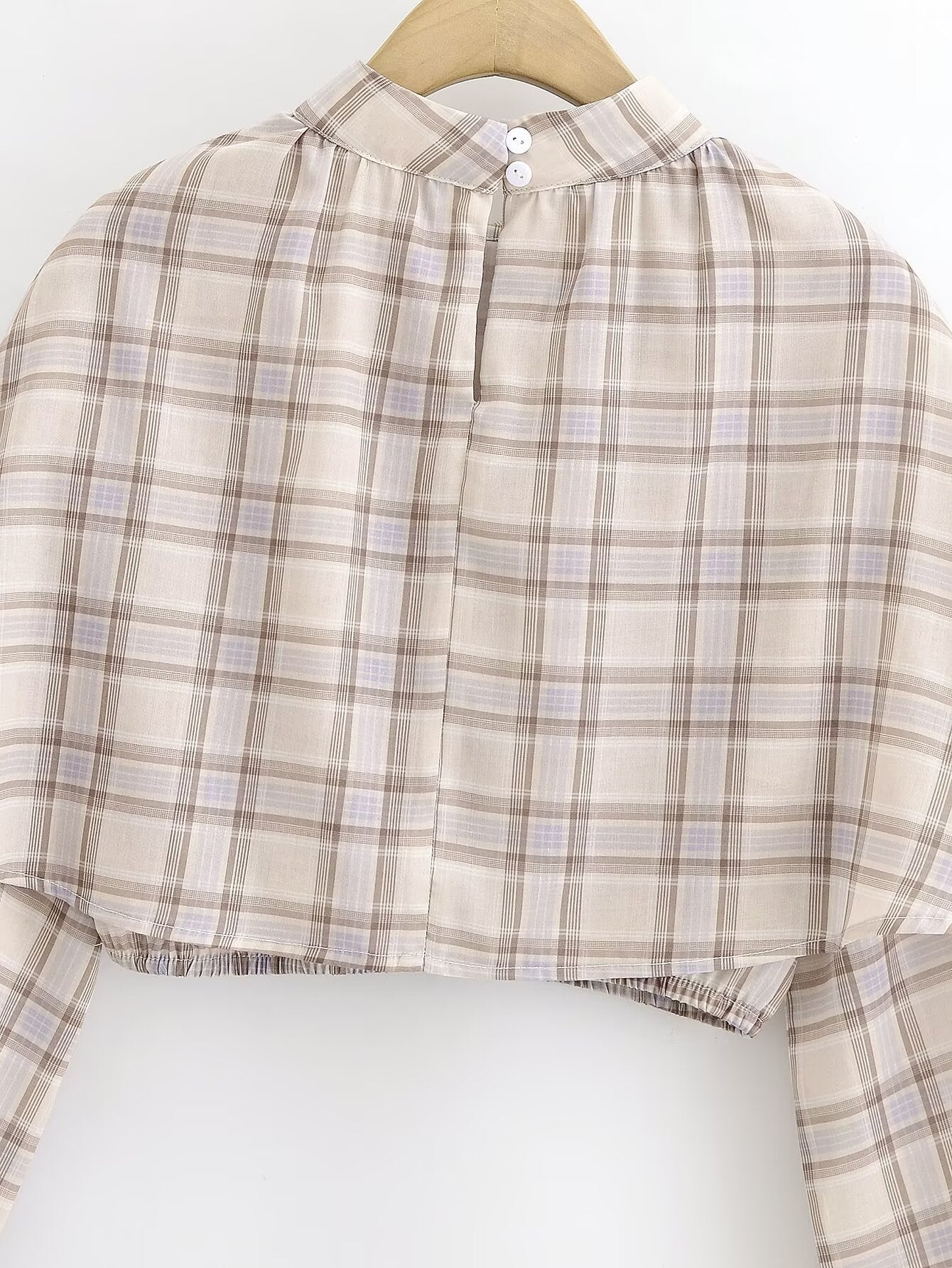 Plaid Blouse Stand Collar