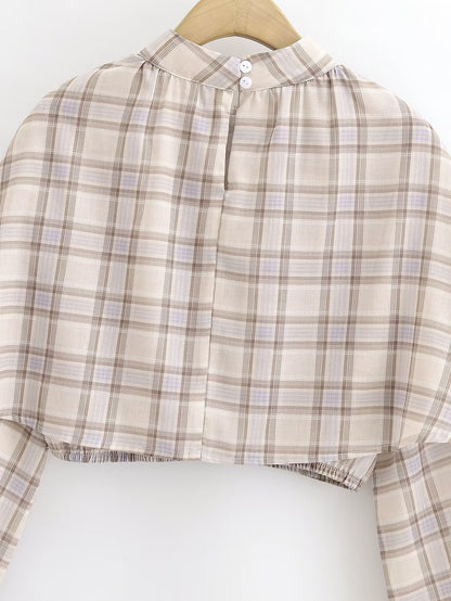 Plaid Blouse Stand Collar