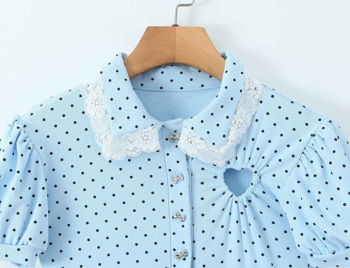 Lace Stitching Polka Dot Romper