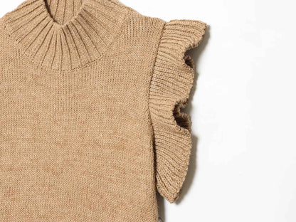 French Minimalist Sleeveless Turtleneck T-shirt