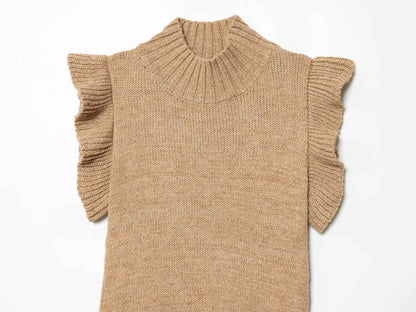 French Minimalist Sleeveless Turtleneck T-shirt