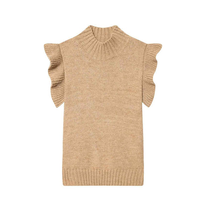 French Minimalist Sleeveless Turtleneck T-shirt