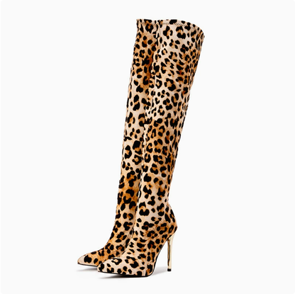 Stiletto Leopard Print Elastic Stretch Women's Boots