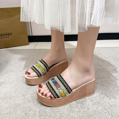 Contrast Cloth Wedge Sandals - Munsieur