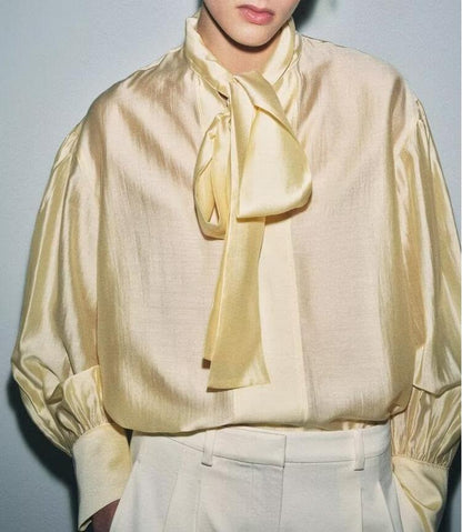 Women's Satin Bowknot Blouse