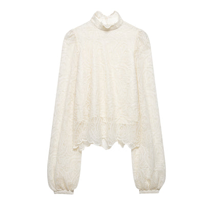 Spring Elegant Lantern Sleeve Lace Skirt Two Piece Set New Arrivals