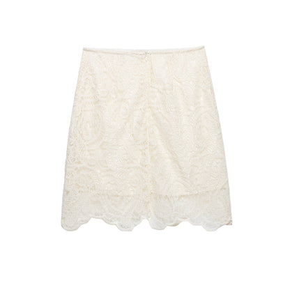 Spring Elegant Lantern Sleeve Lace Skirt Two Piece Set New Arrivals