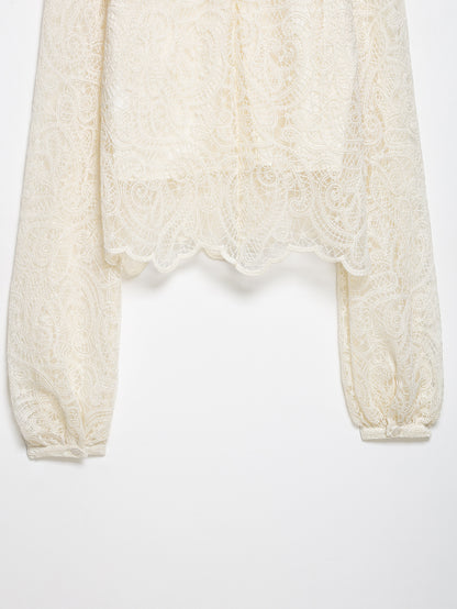 Spring Elegant Lantern Sleeve Lace Skirt Two Piece Set New Arrivals