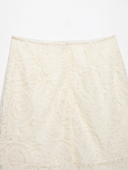 Spring Elegant Lantern Sleeve Lace Skirt Two Piece Set New Arrivals