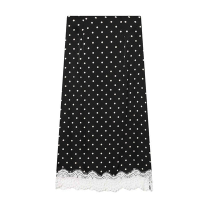 Lace Stitching Polka Dot Printed Skirt