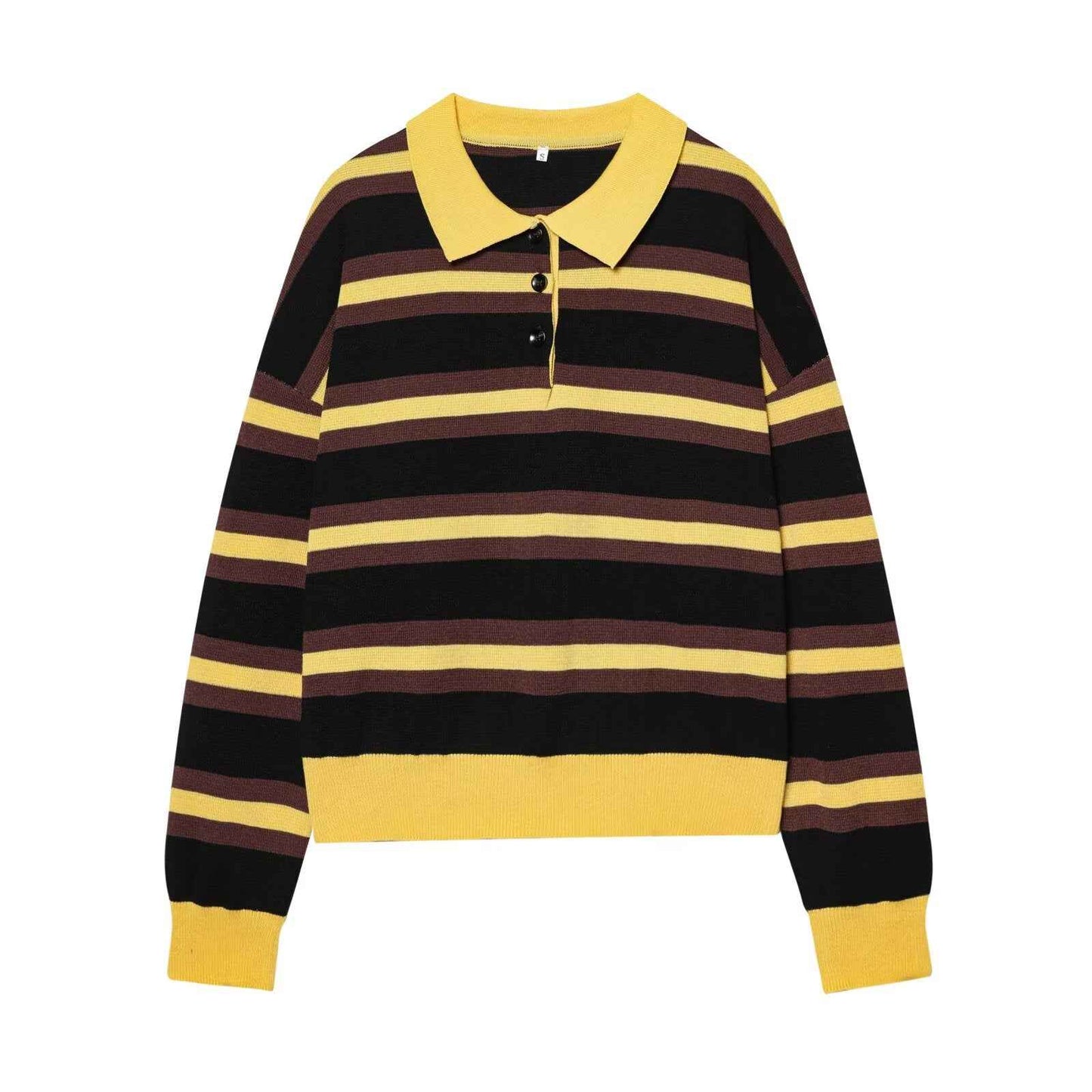 All Matching Striped Polo Collar Knitwear Sweater
