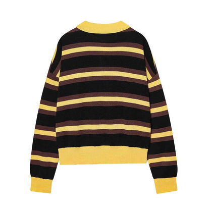All Matching Striped Polo Collar Knitwear Sweater