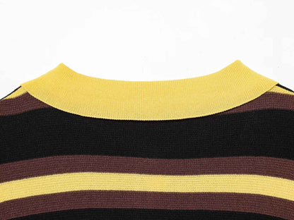 All Matching Striped Polo Collar Knitwear Sweater