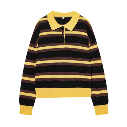 All Matching Striped Polo Collar Knitwear Sweater