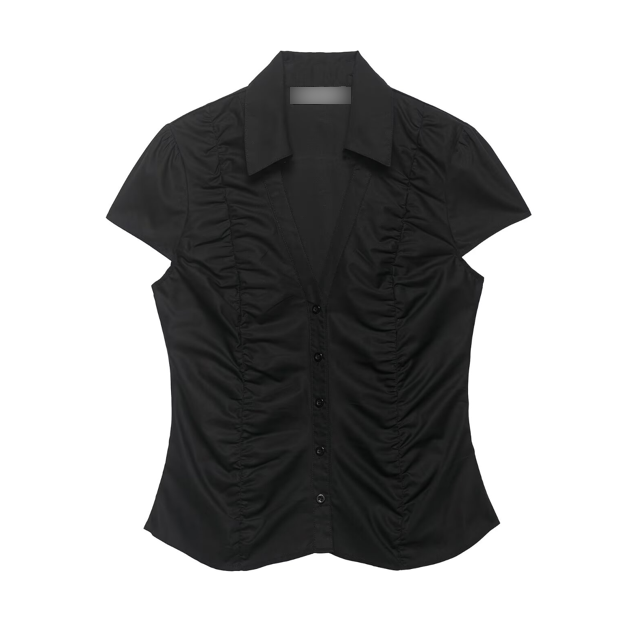 Spring Women's Casual Loose Pleated Poplin T-shirt
