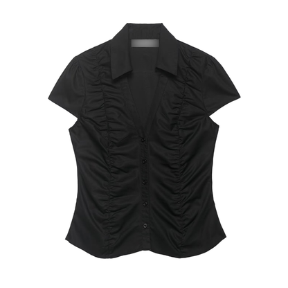 Spring Women's Casual Loose Pleated Poplin T-shirt
