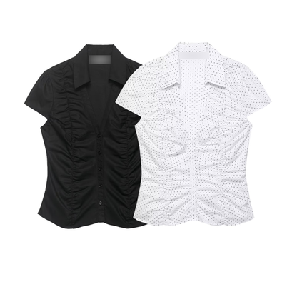 Spring Women's Casual Loose Pleated Poplin T-shirt