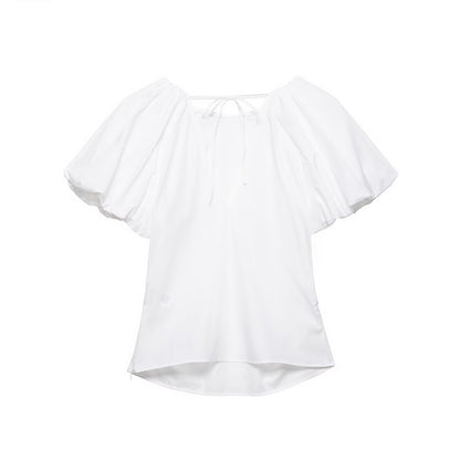 Spring Slim Slimming Balloon Sleeve Poplin T-shirt