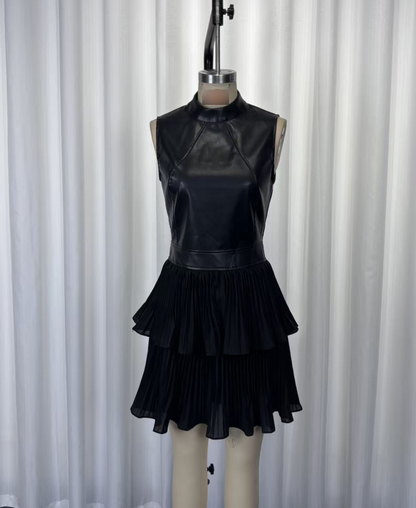 Elegant Double Layer Pleated Ruffled Dress