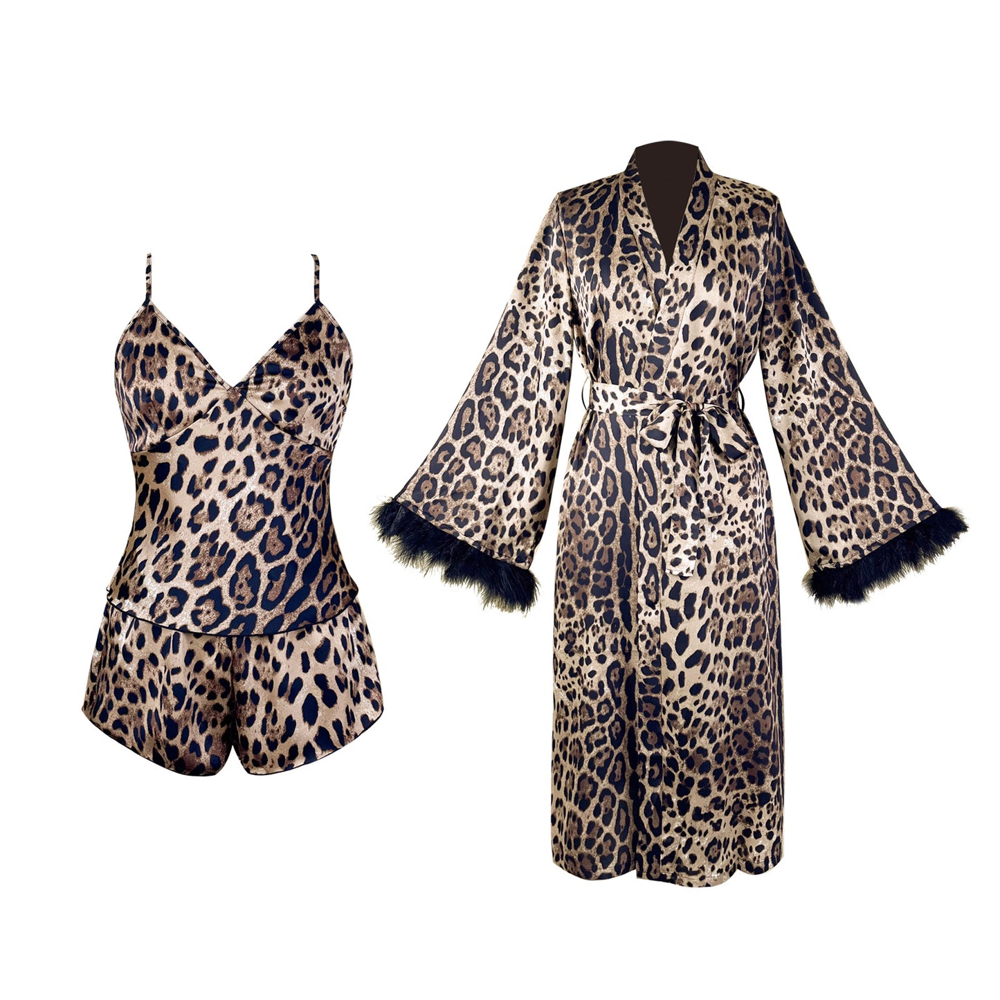 Three Piece Feather Cuff Nightgown for Women Sleepwear