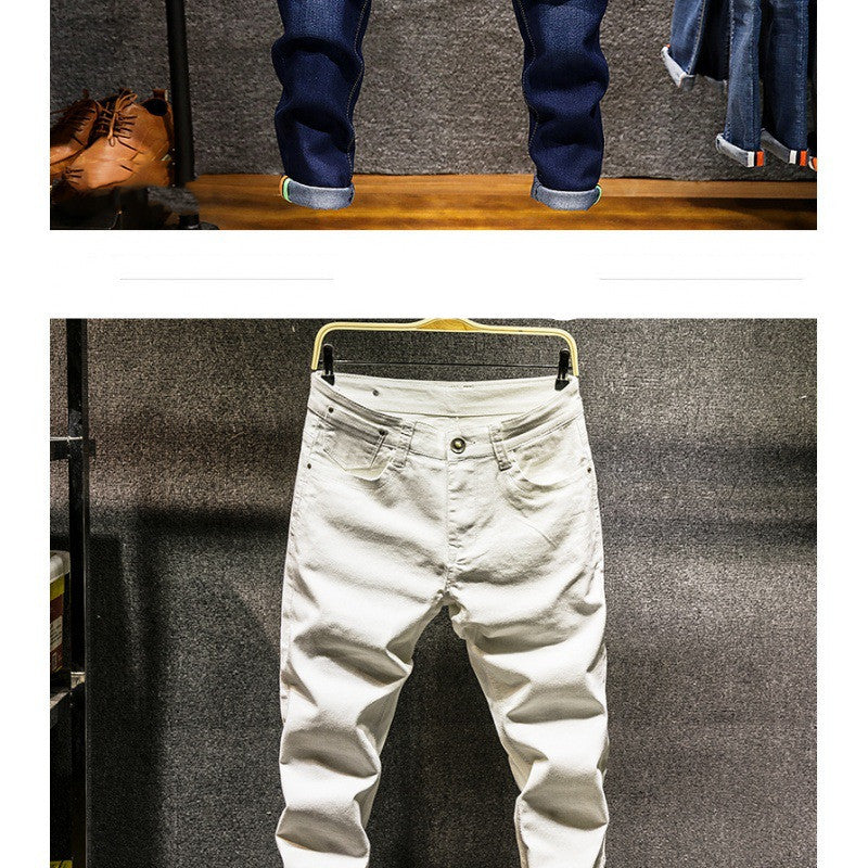 Slim Fit Stretch Small Straight Stone-Washed Solid Color Pants for Men