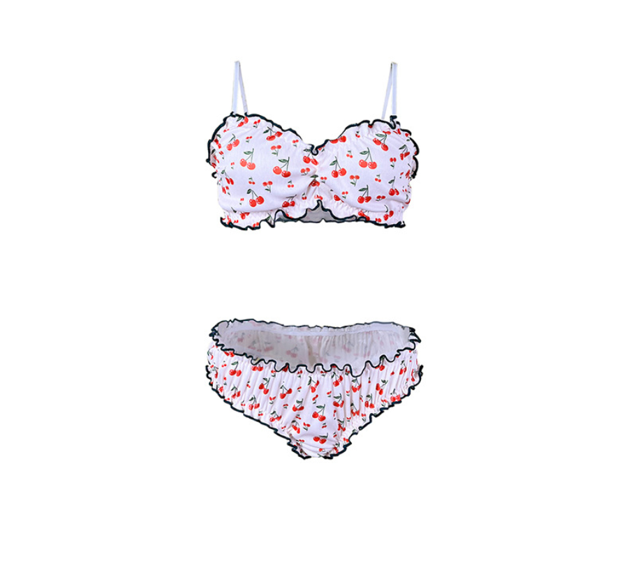 Cherry Printed Lingerie Two Piece Set