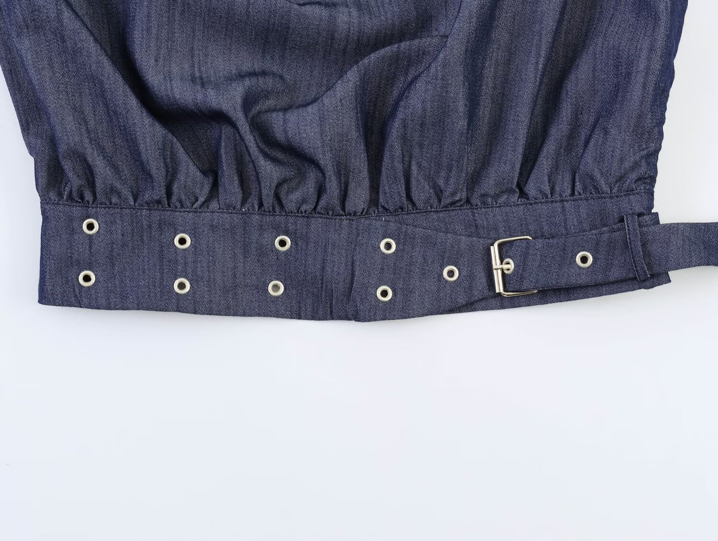 Casual Sleeveless Stand Collar Rivet Buckle Top and Jeans MUNSIEUR