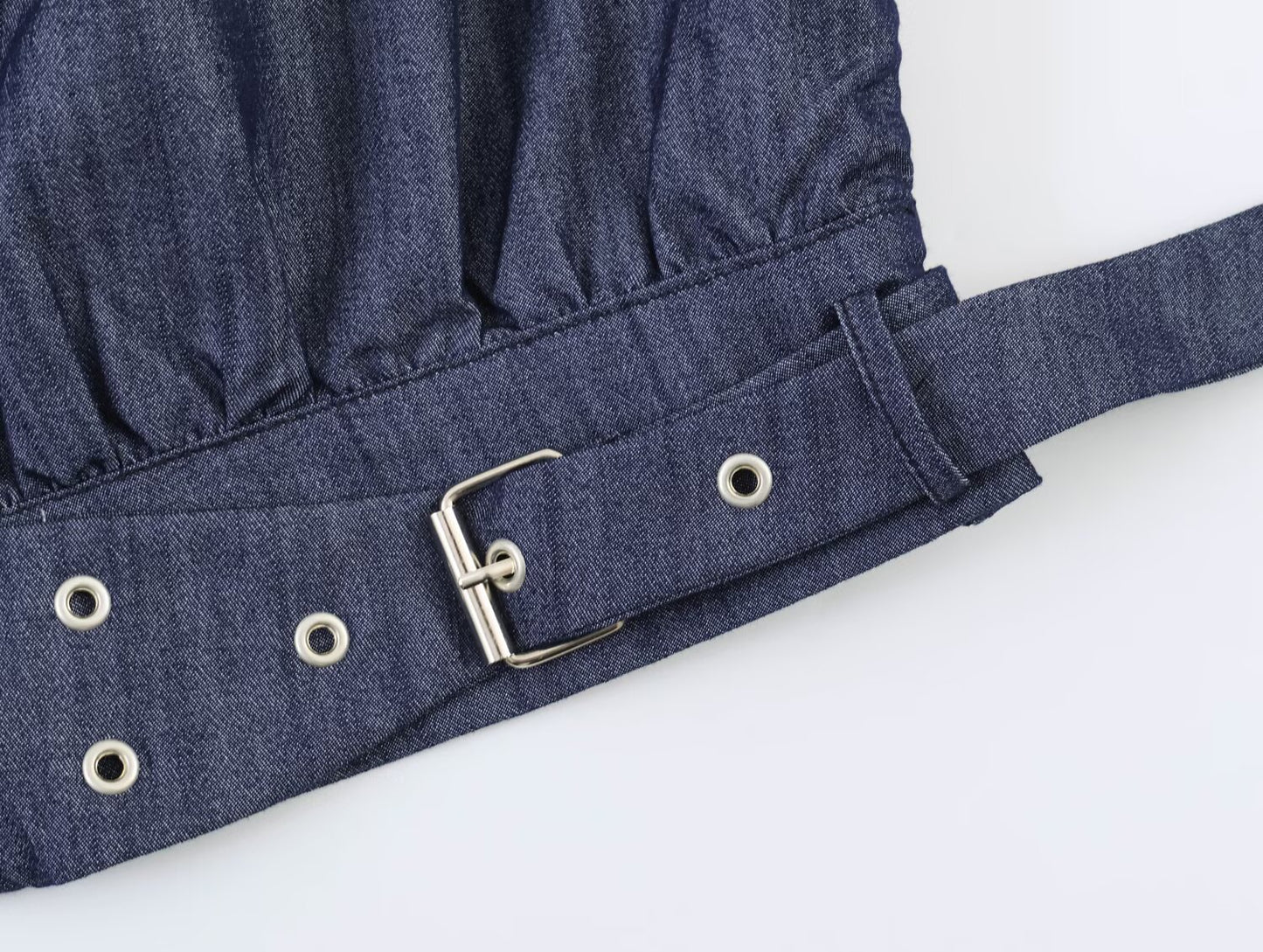 Casual Sleeveless Stand Collar Rivet Buckle Top and Jeans MUNSIEUR