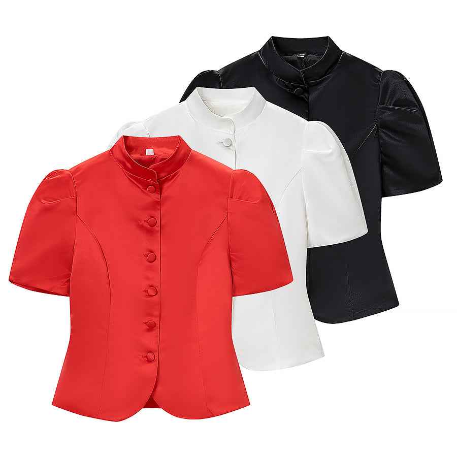 Solid Color Puff Sleeve Blouse MUNSIEUR New Arrivals