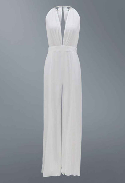 Women Clothing Sexy Deep V Plunge Halter Jumpsuit Casual