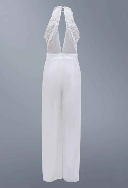 Women Clothing Sexy Deep V Plunge Halter Jumpsuit Casual