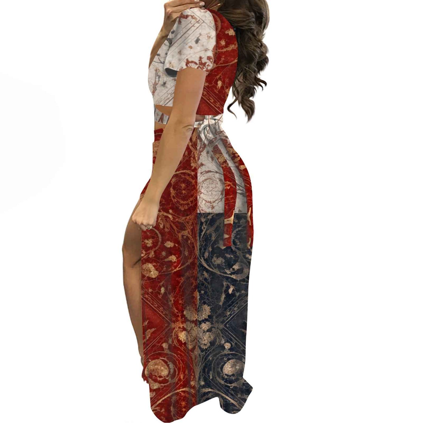 Short sleeve long dress suit