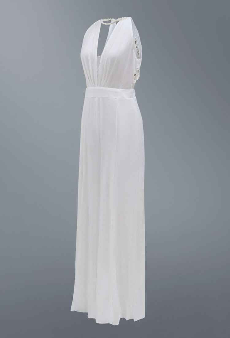 Women Clothing Sexy Deep V Plunge Halter Jumpsuit Casual