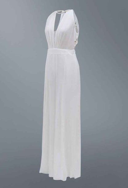 Women Clothing Sexy Deep V Plunge Halter Jumpsuit Casual