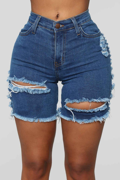 Ripped Stretch Denim Bottoms for Women