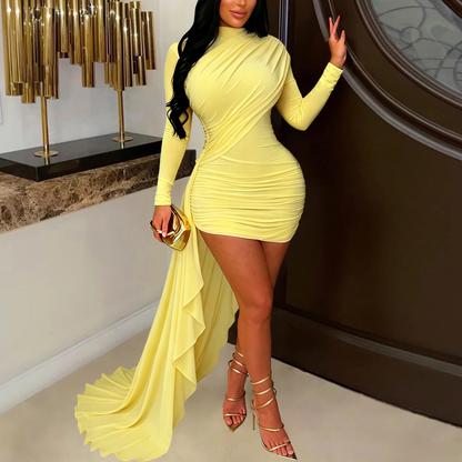 Autumn Drop Sleeves Pleated Side Gauze Dress New Arrivals