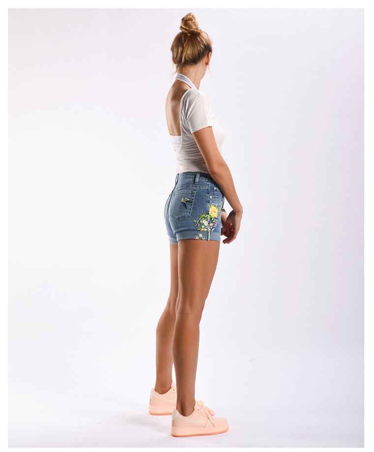 Stretch Bottoms for Women 3D Exquisite Embroidered Floral Denim