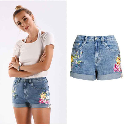 Stretch Bottoms for Women 3D Exquisite Embroidered Floral Denim